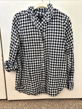 J. Crew Gingham Lightweight Button-Down Shirt Blue & White